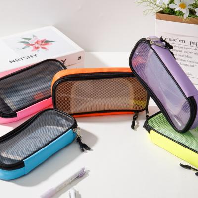  Solid color pu leather single pull pencil case stationery bag